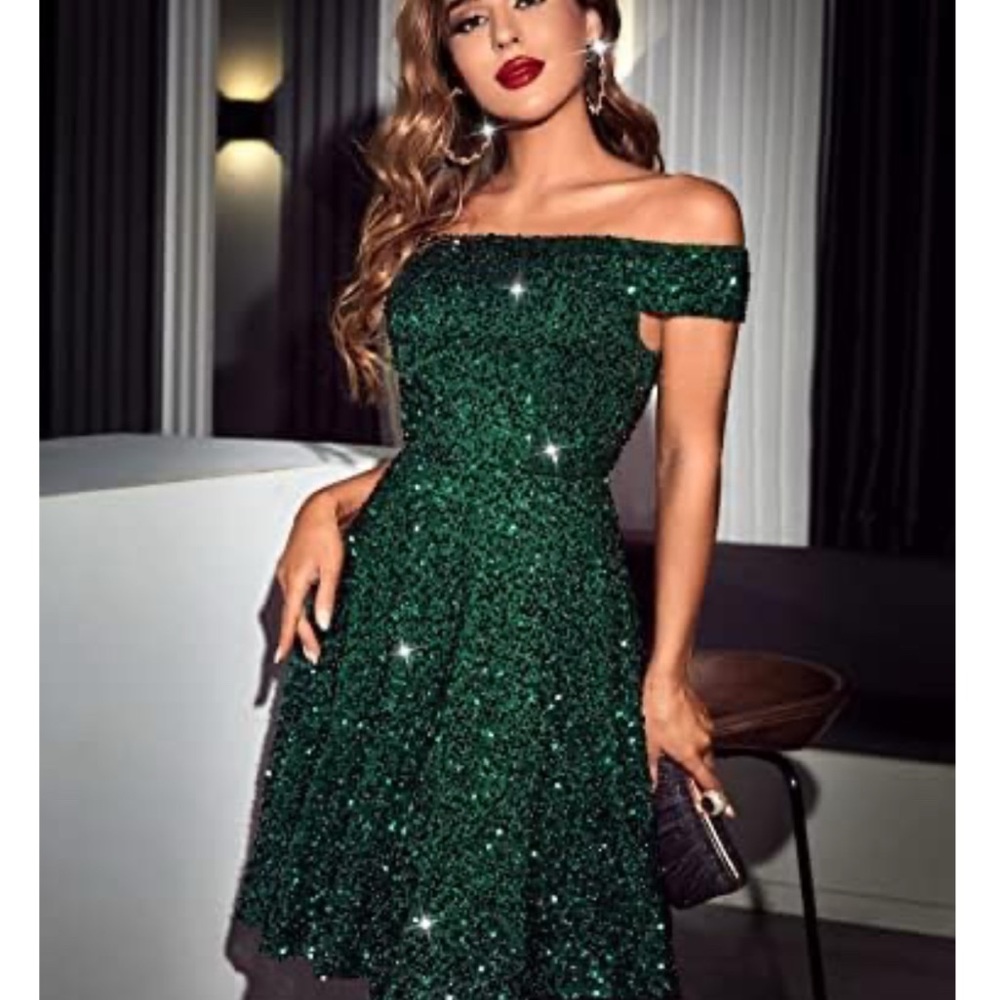 SHEIN Belle Green Off-Shoulder Dress